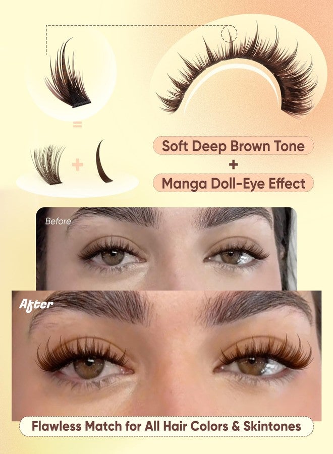 zenotti Brown Lash Clusters with Spikes Dark Brown Manga Lash Clusters Wispy Cluster Eyelash Extensions Fluffy Fairy Individual Lash Extensions 160PCS DIY Anime Eyelash Clusters 10-16mm by zenotti - Image 5